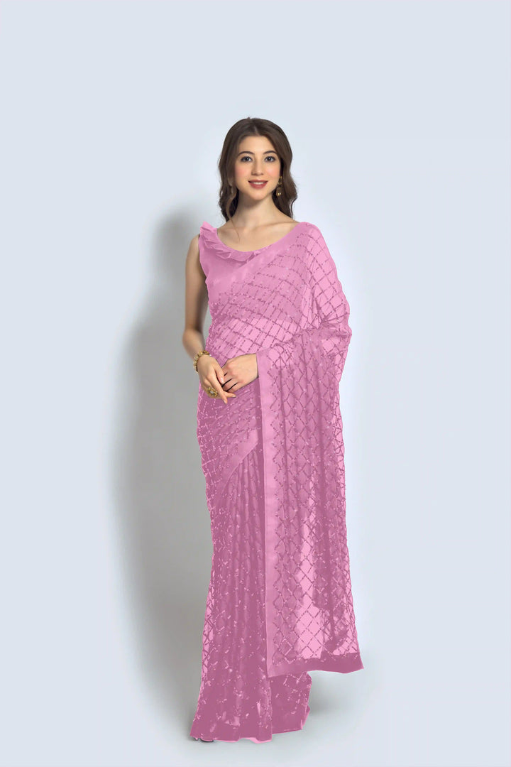 Designer Georgette Saree with Embroidered Banglori Silk Blouse | Party Wear & Festive