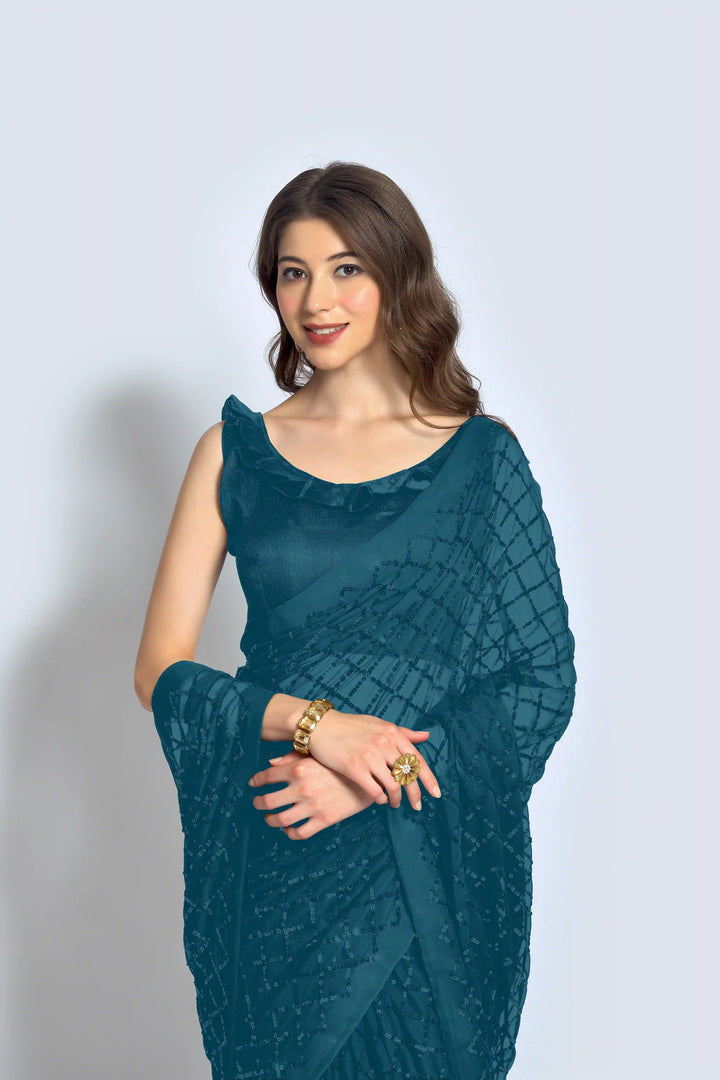 Designer Georgette Saree with Embroidered Banglori Silk Blouse | Party Wear & Festive