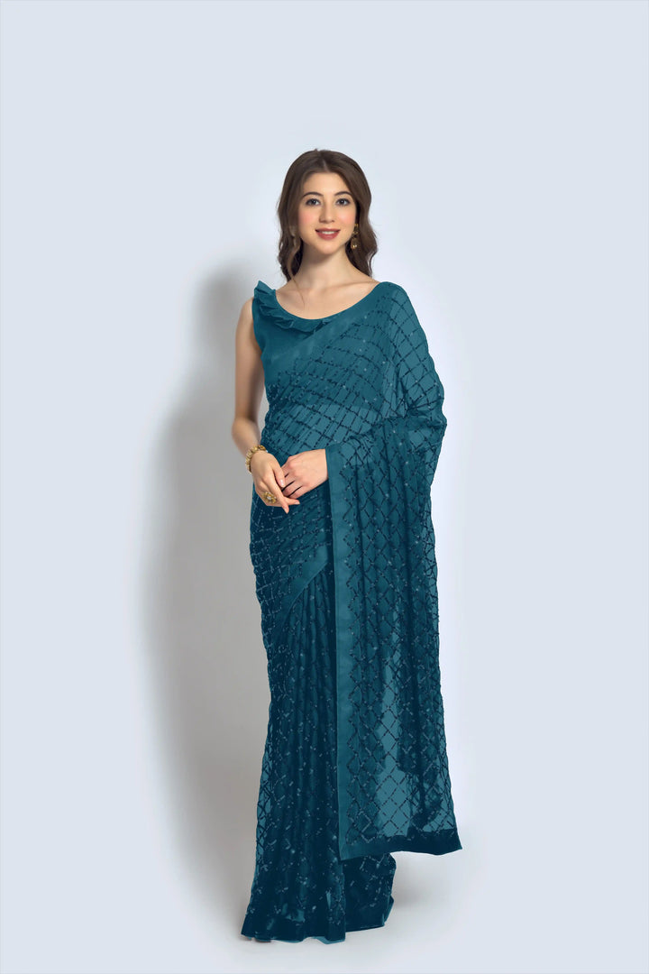 Designer Georgette Saree with Embroidered Banglori Silk Blouse | Party Wear & Festive