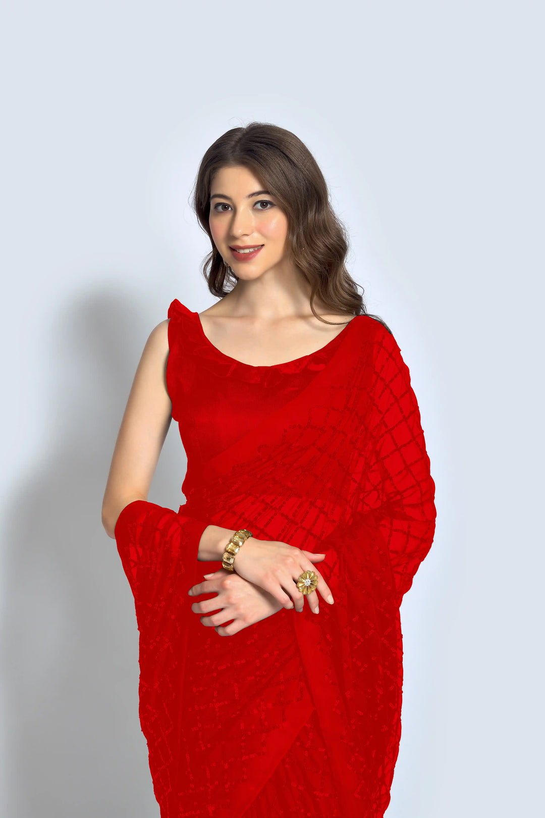 Designer Georgette Saree with Embroidered Banglori Silk Blouse | Party Wear & Festive