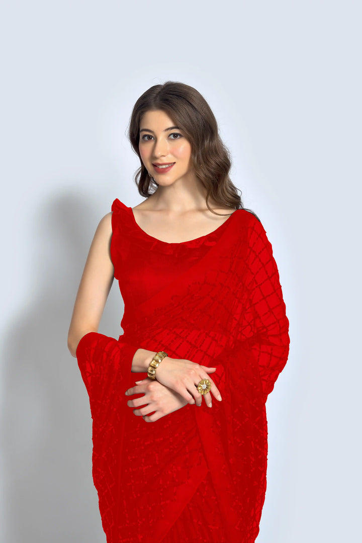 Designer Georgette Saree with Embroidered Banglori Silk Blouse | Party Wear & Festive