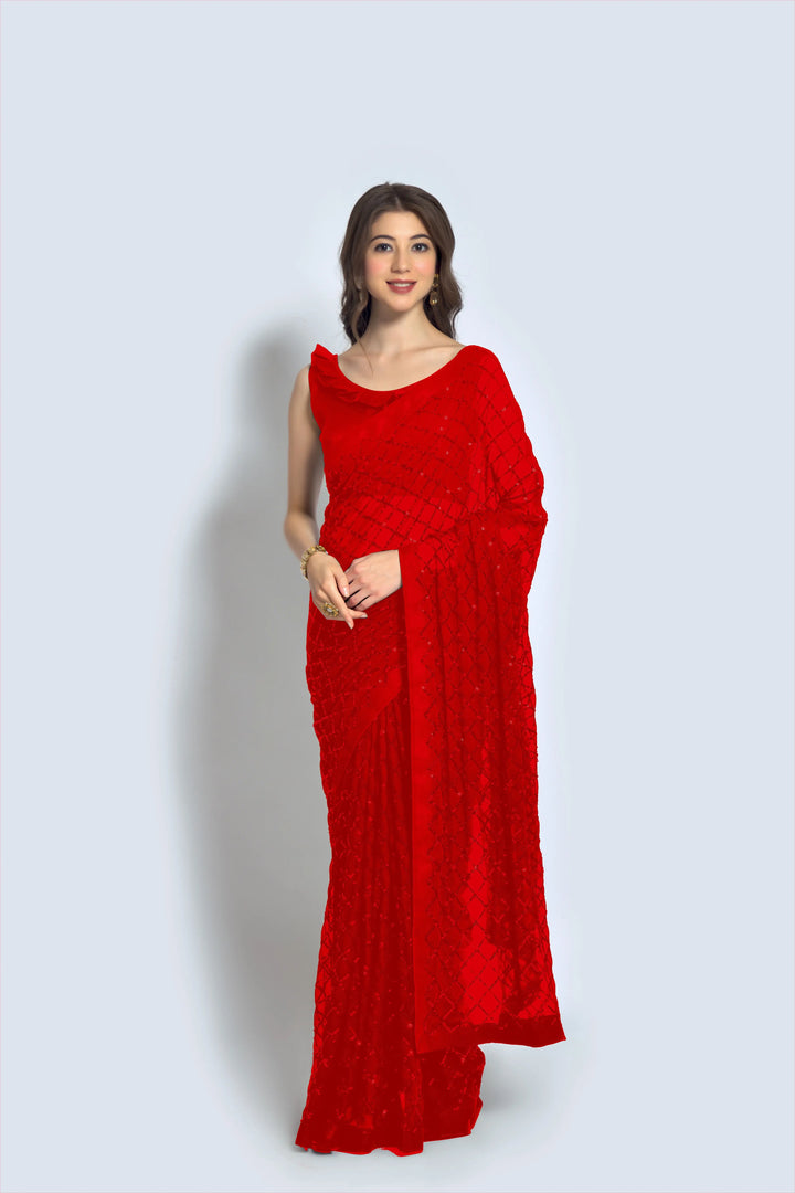 Designer Georgette Saree with Embroidered Banglori Silk Blouse | Party Wear & Festive