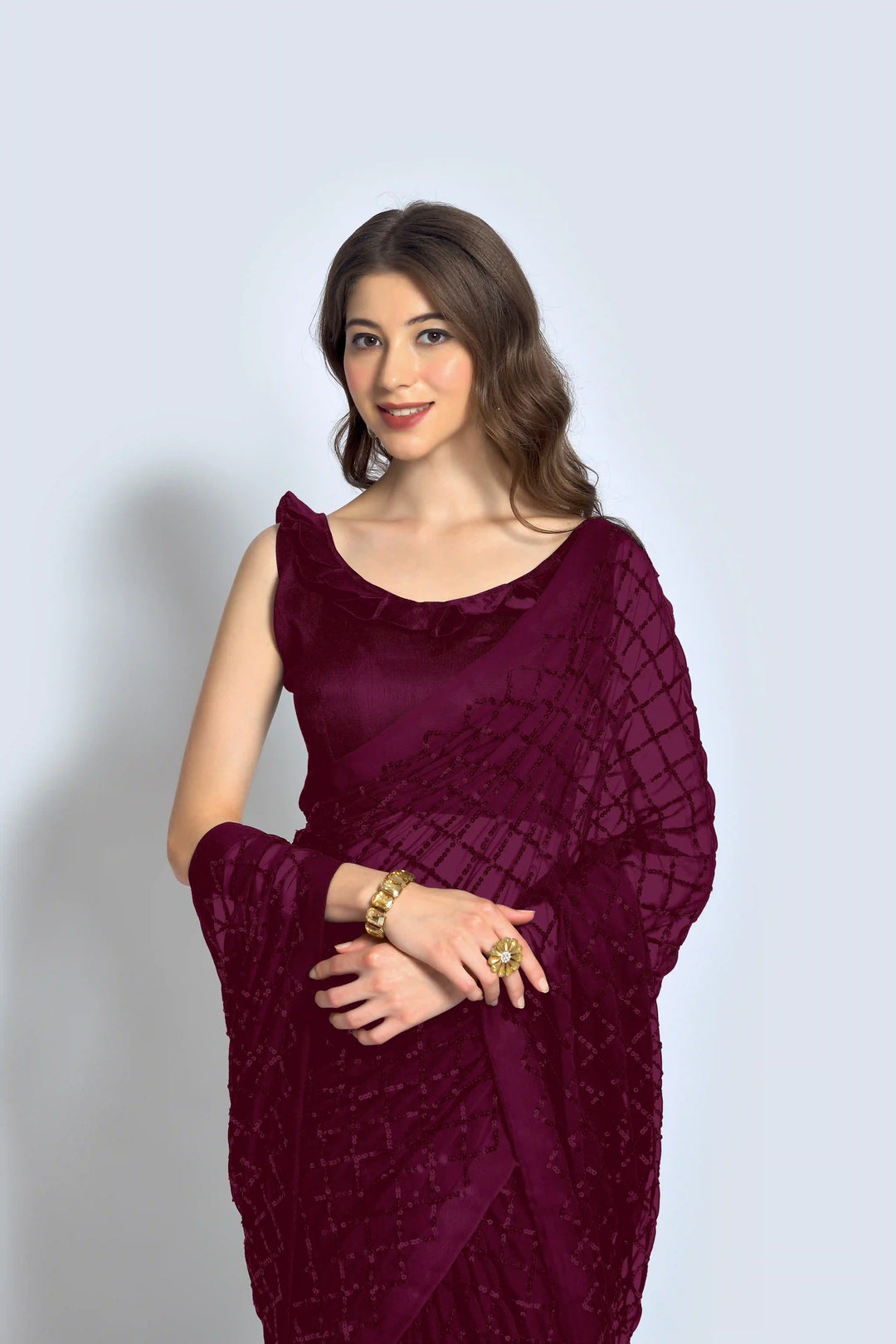 Designer Georgette Saree with Embroidered Banglori Silk Blouse | Party Wear & Festive