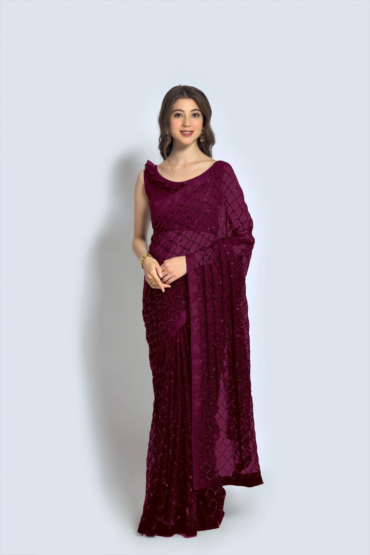 Designer Georgette Saree with Embroidered Banglori Silk Blouse | Party Wear & Festive