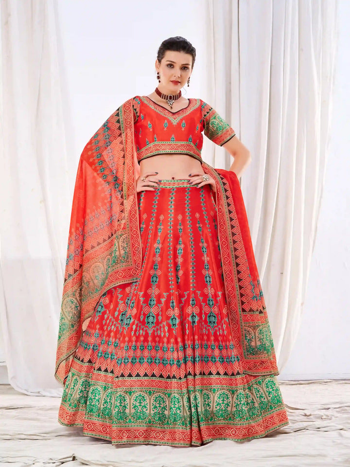 Gorgeous Red Chinon Lehenga with Red Dupatta | A Graceful Addition to Your Wardrobe