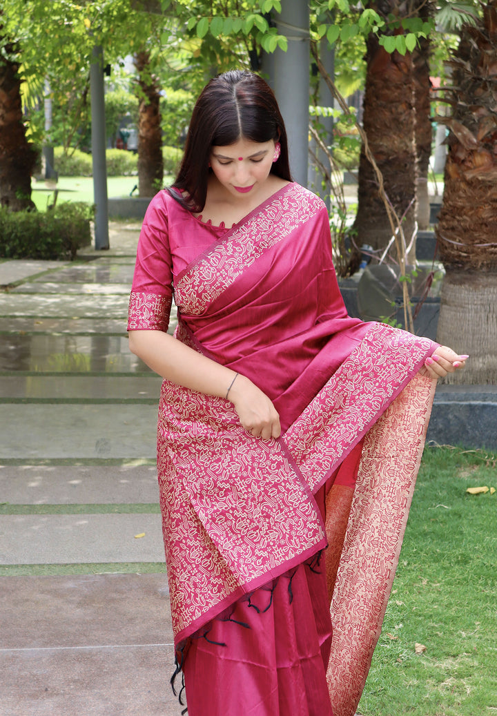 Handloom Raw Silk Saree | Weaving Rich Pallu & Matching Blouse Designer Style