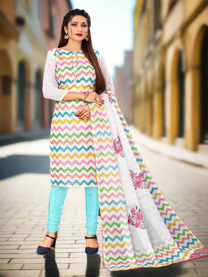 Kota-Checks Salwar Kameez | Digital Printed Three-Quarter Sleeve for Weddings