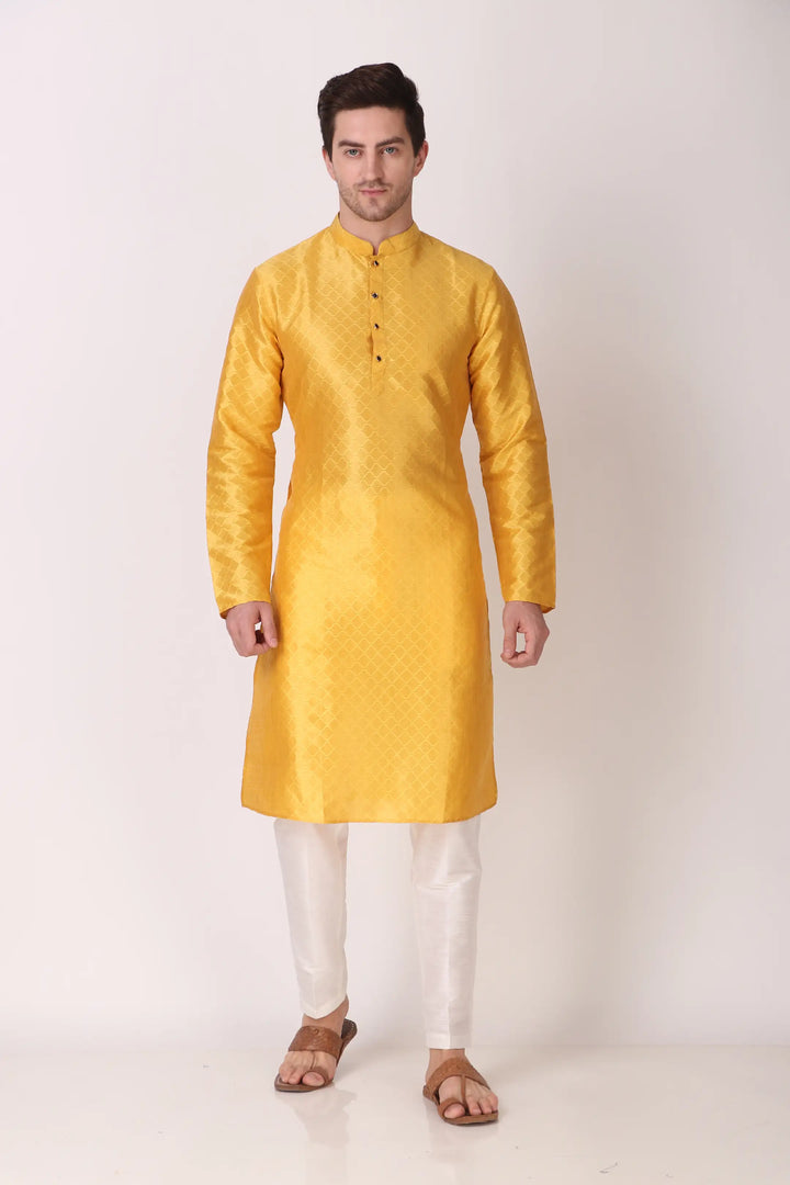 Traditional Art Silk Kurta Pajama | Elegant Wevon Work with White Bottom