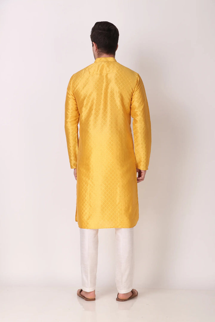 Traditional Art Silk Kurta Pajama | Elegant Wevon Work with White Bottom
