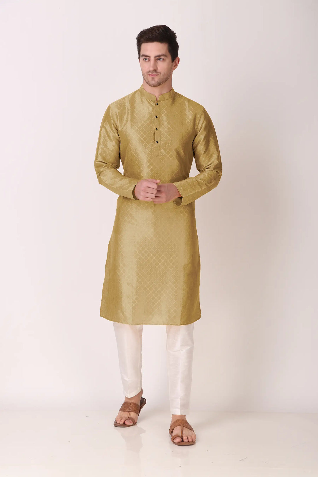 Traditional Art Silk Kurta Pajama | Elegant Wevon Work with White Bottom