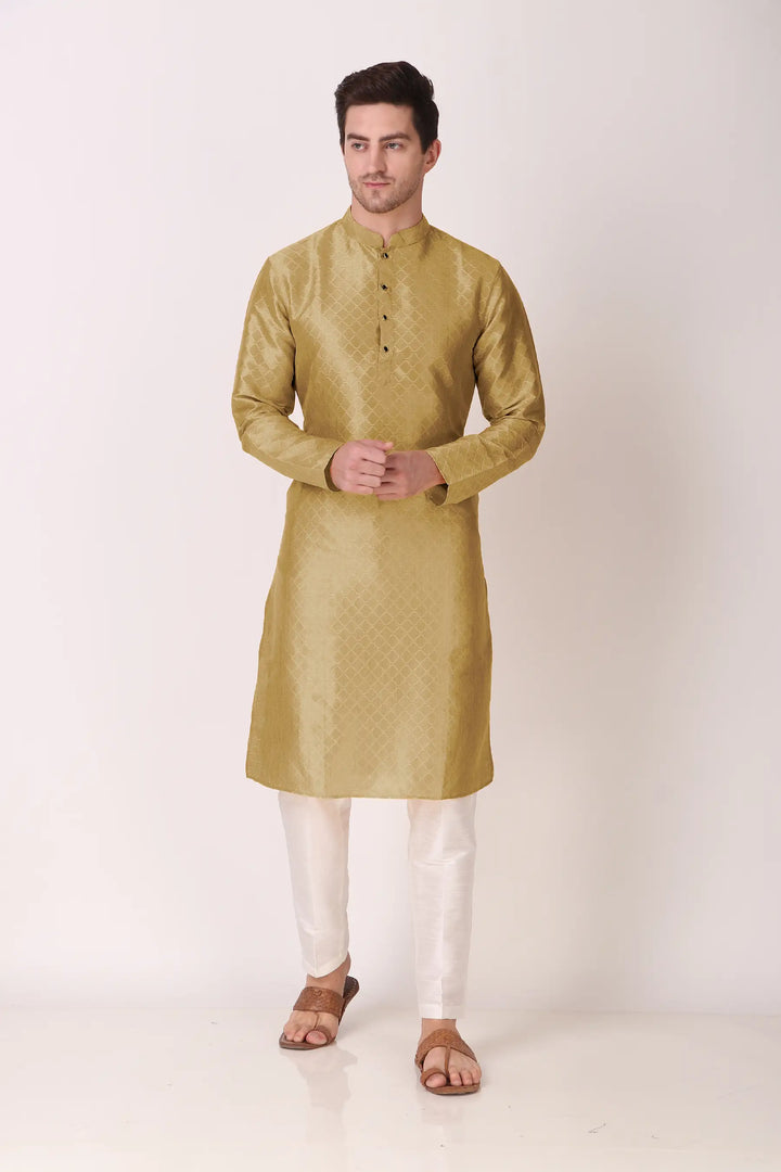 Traditional Art Silk Kurta Pajama | Elegant Wevon Work with White Bottom