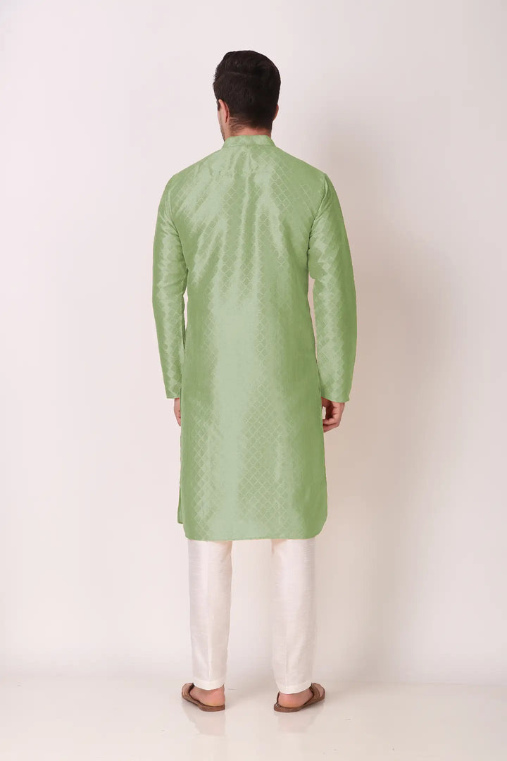 Traditional Art Silk Kurta Pajama | Elegant Wevon Work with White Bottom