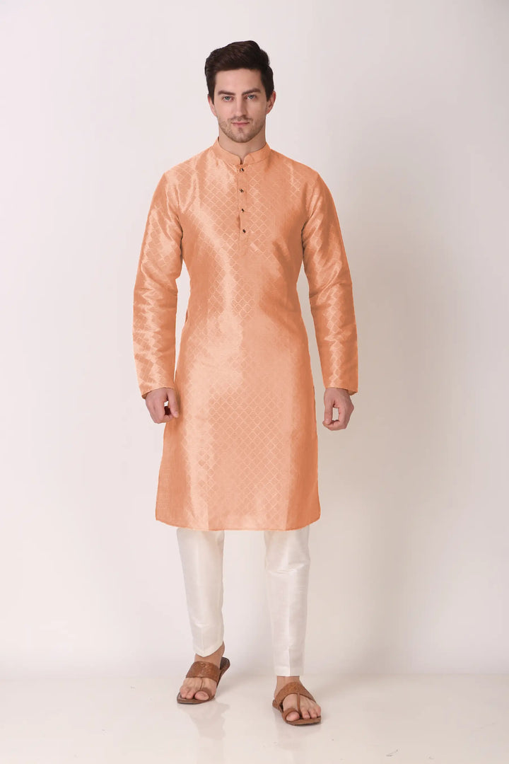 Traditional Art Silk Kurta Pajama | Elegant Wevon Work with White Bottom