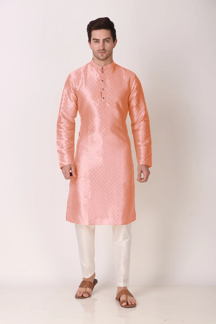 Traditional Art Silk Kurta Pajama | Elegant Wevon Work with White Bottom