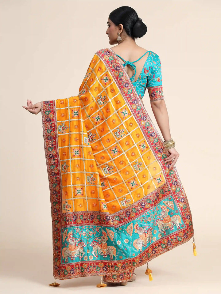 Designer Vichitra Crackle Silk Saree | Fentam Silk Blouse Heavy Embroidery
