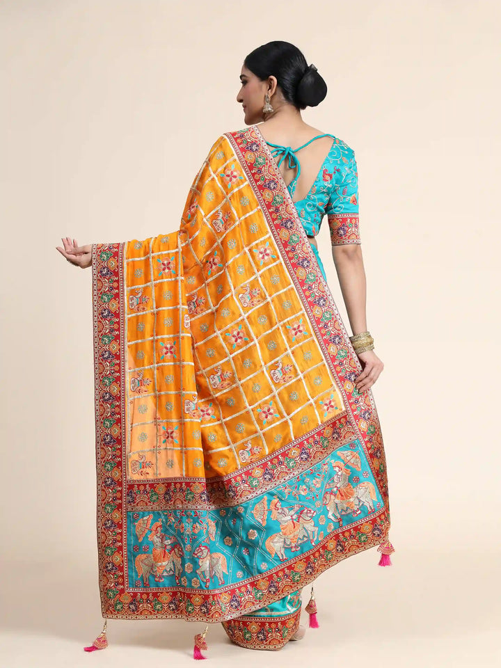 Designer Vichitra Crackle Silk Saree | Fentam Silk Blouse Heavy Embroidery