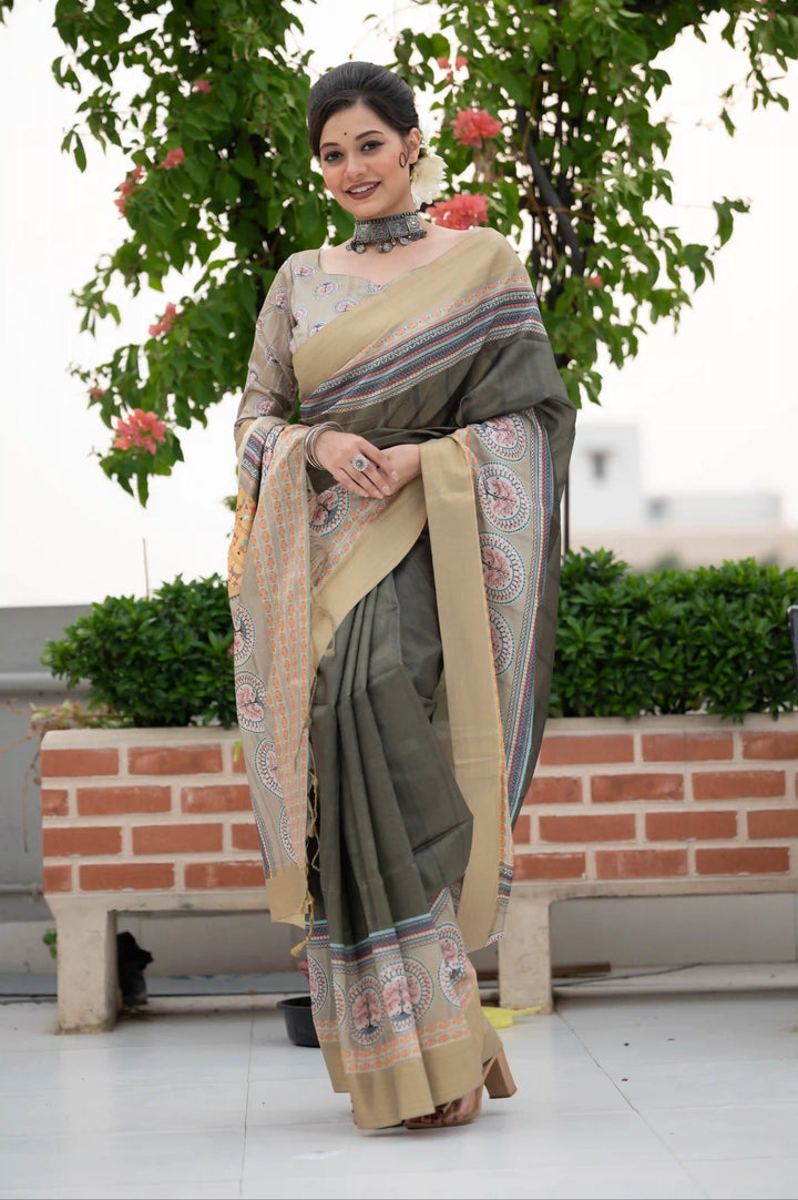 Warli-Printed Art-Silk Saree | Wevon-Jari Designer for Weddings