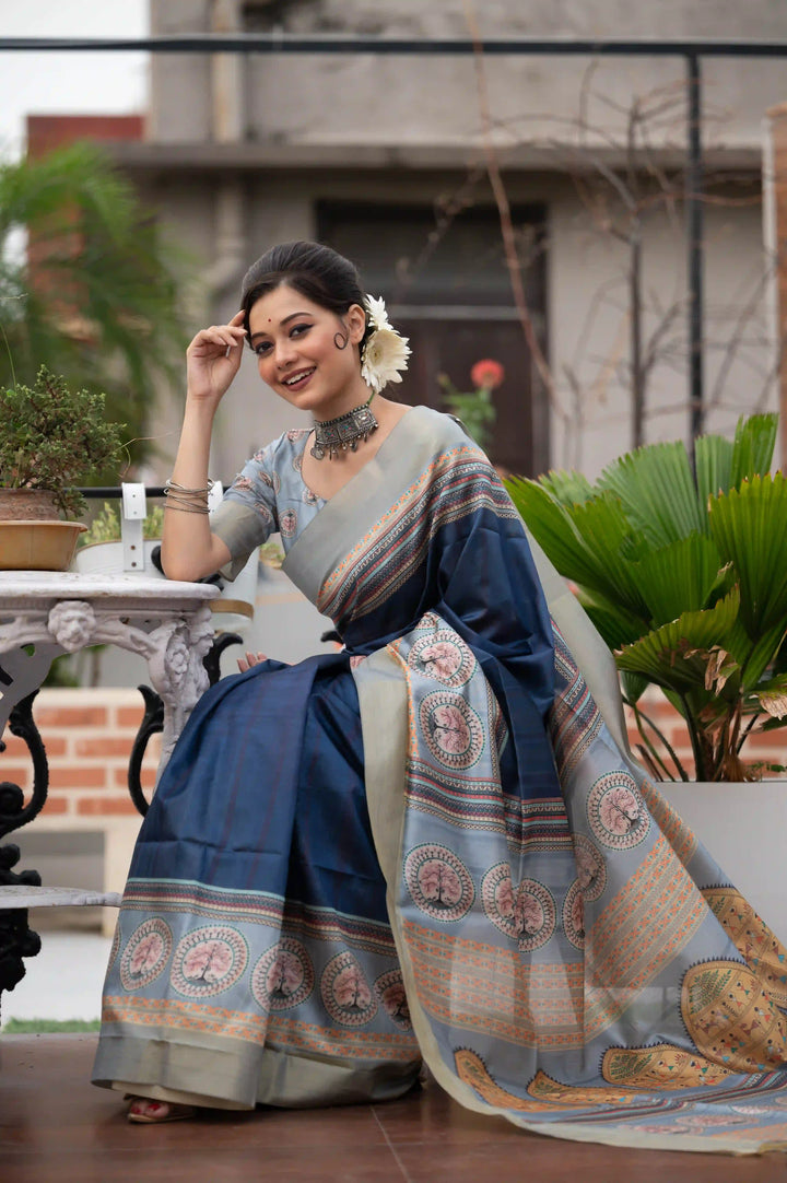 Warli-Printed Art-Silk Saree | Wevon-Jari Designer for Weddings
