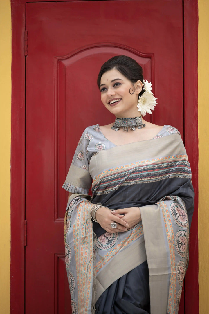 Warli-Printed Art-Silk Saree | Wevon-Jari Designer for Weddings