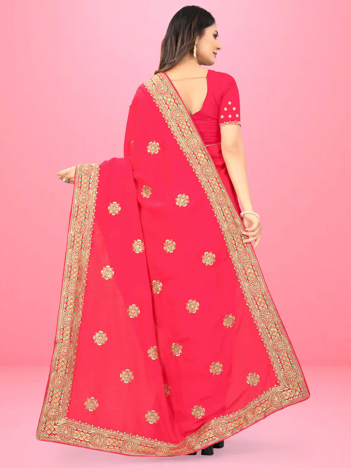 Designer Heavy Embroidery Vichitra Silk Saree | Traditional Wedding Party Wear