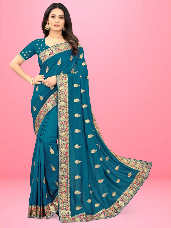 Designer Vichitra Silk Saree | Heavy Embroidery for Traditional Wedding Wear