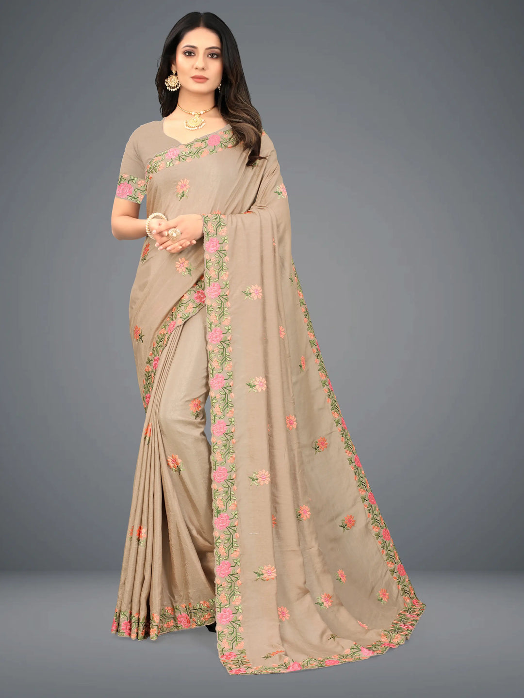 Dola-Silk Saree with Heavy Embroidery | Traditional Wedding Party Attire