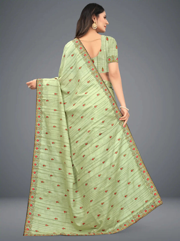 Light Green Manipuri Silk Saree | Heavy Embroidery for Weddings