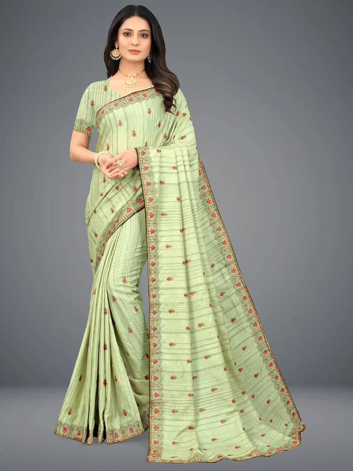 Light Green Manipuri Silk Saree | Heavy Embroidery for Weddings