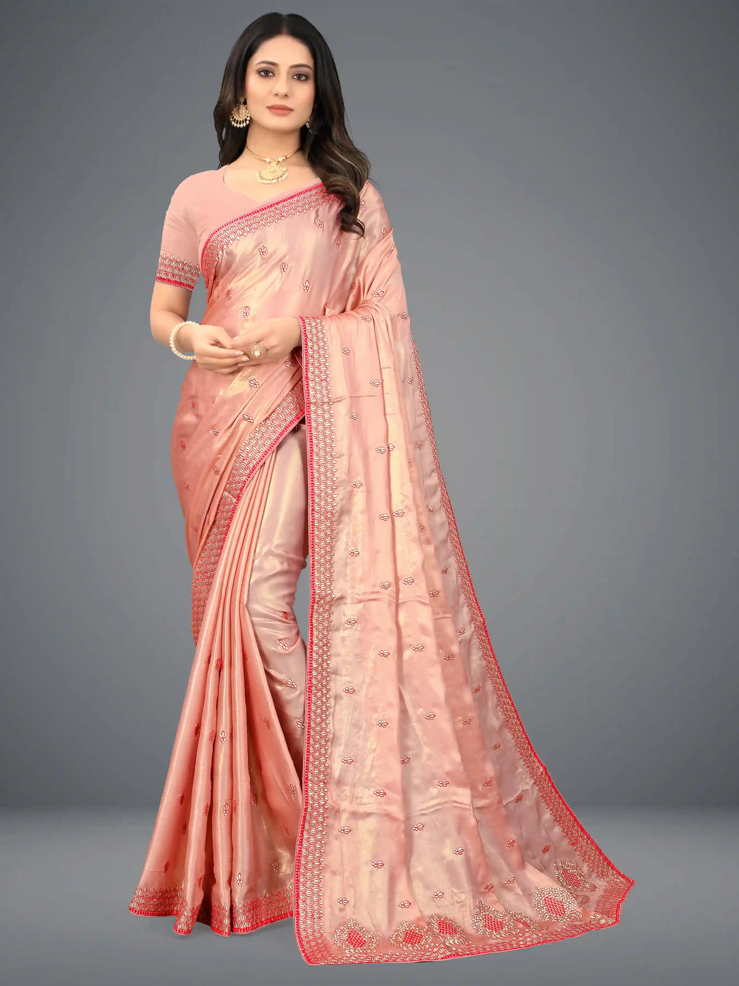 Satin-Silk Saree | Heavy Embroidery | Traditional Wedding Party Wear