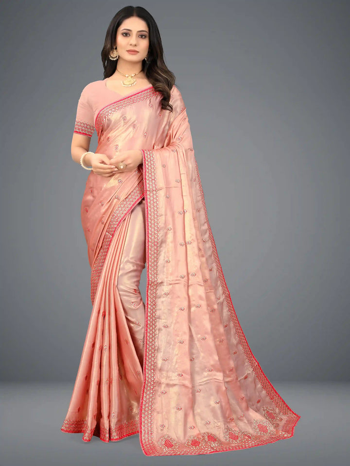 Satin-Silk Saree | Heavy Embroidery | Traditional Wedding Party Wear