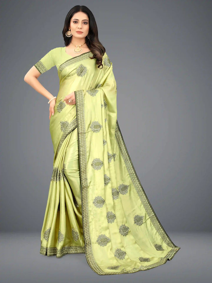 Heavy Embroidered Satin-Silk Saree for Traditional Weddings | Elegant Partywear