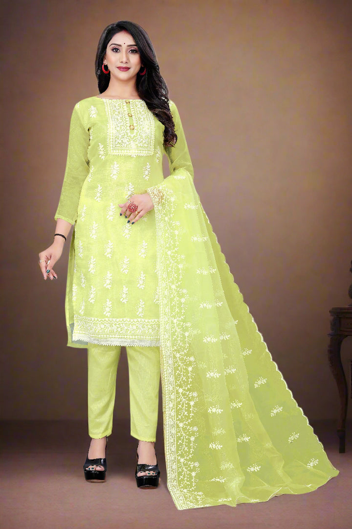 Stylish Organza Salwar Suit | Designer Embroidery & Santoon Bottom for Festive