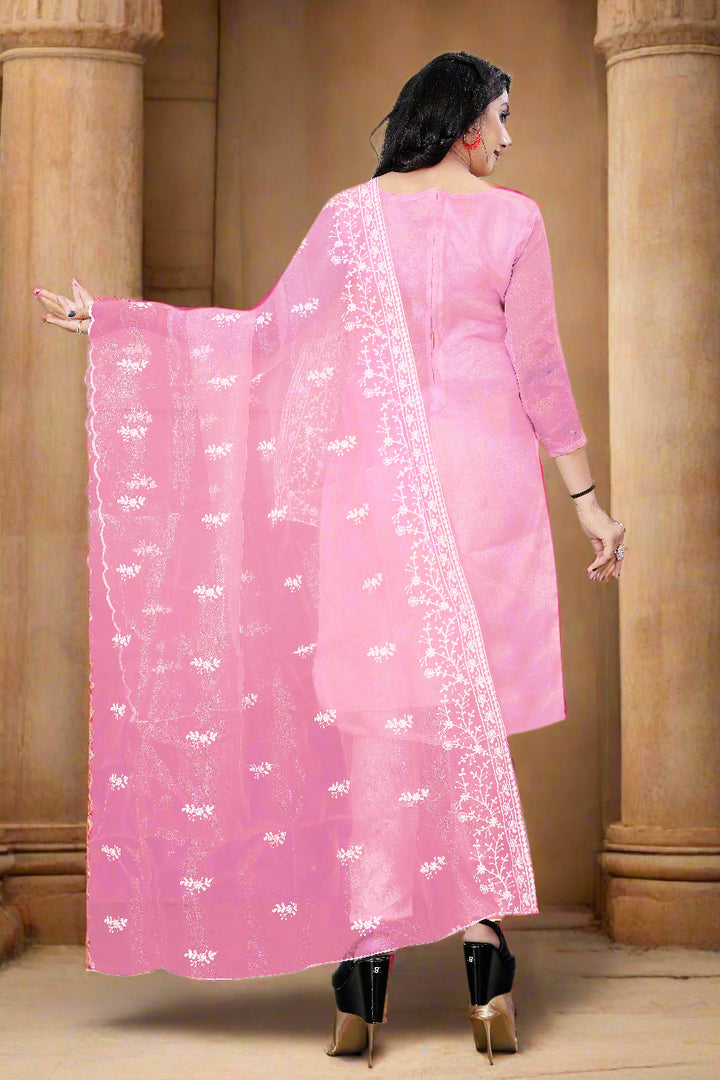 Stylish Organza Salwar Suit | Designer Embroidery & Santoon Bottom for Festive