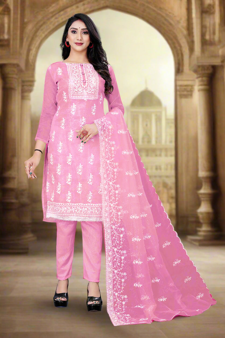 Stylish Organza Salwar Suit | Designer Embroidery & Santoon Bottom for Festive