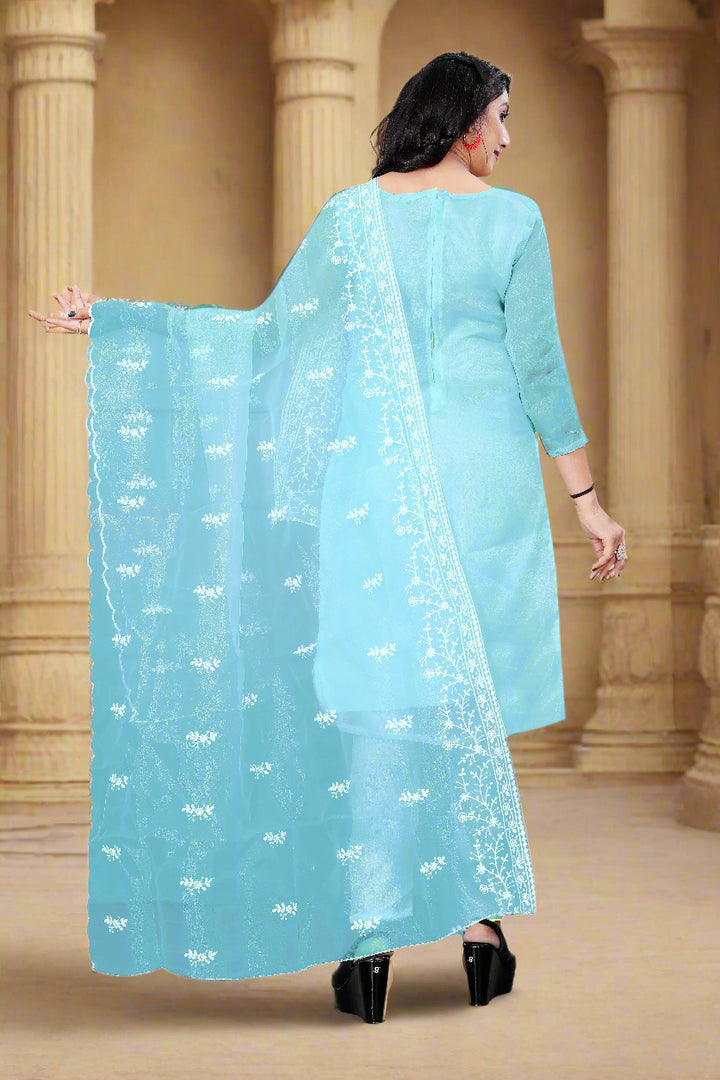 Stylish Organza Salwar Suit | Designer Embroidery & Santoon Bottom for Festive