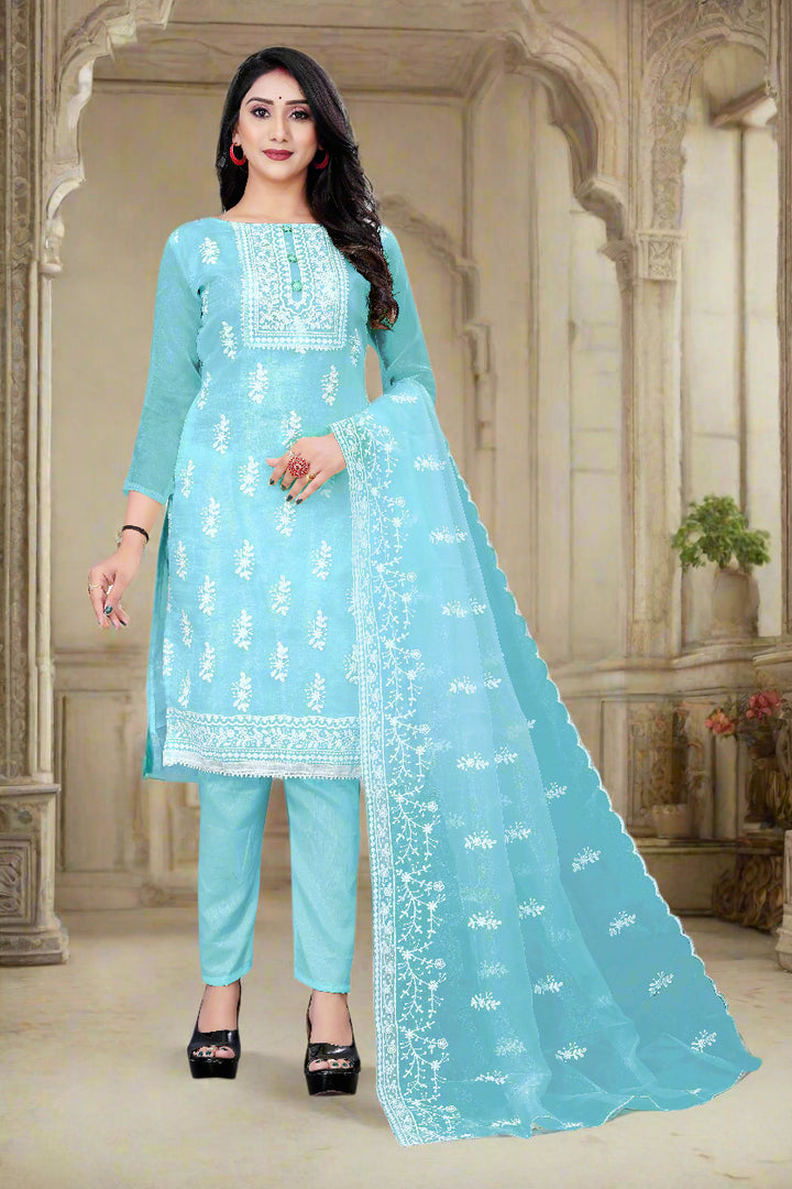 Stylish Organza Salwar Suit | Designer Embroidery & Santoon Bottom for Festive