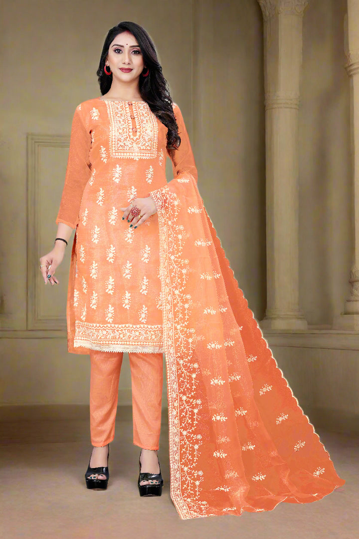 Stylish Organza Salwar Suit | Designer Embroidery & Santoon Bottom for Festive