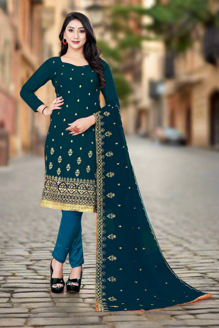 Georgette Salwar Suit | Santoon Bottom with Designer Jari Embroidery for festive events
