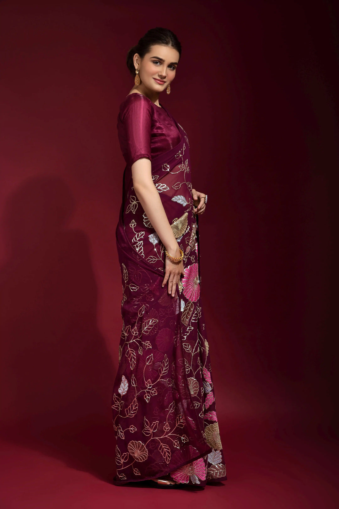 Sequins Embroidered Georgette Saree | Ideal Wedding & Party Wear with Style