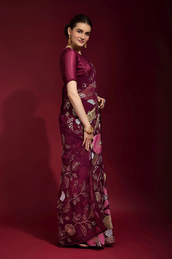 Sequins Embroidered Georgette Saree | Ideal Wedding & Party Wear with Style