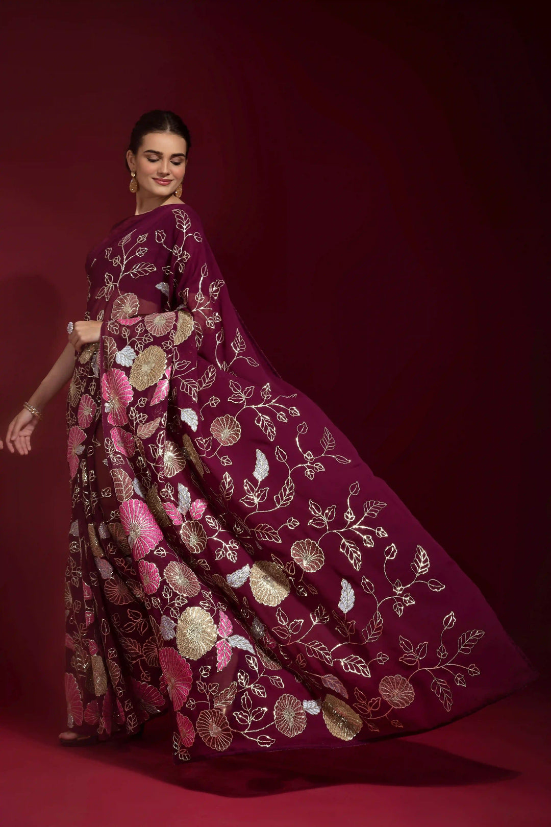 Sequins Embroidered Georgette Saree | Ideal Wedding & Party Wear with Style