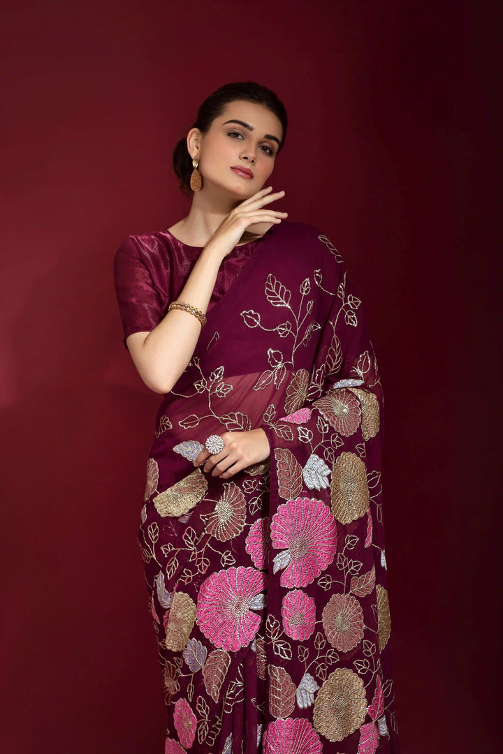 Sequins Embroidered Georgette Saree | Ideal Wedding & Party Wear with Style