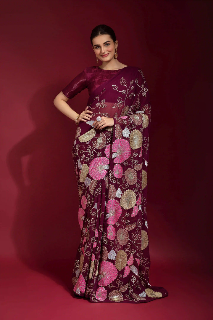 Sequins Embroidered Georgette Saree | Ideal Wedding & Party Wear with Style