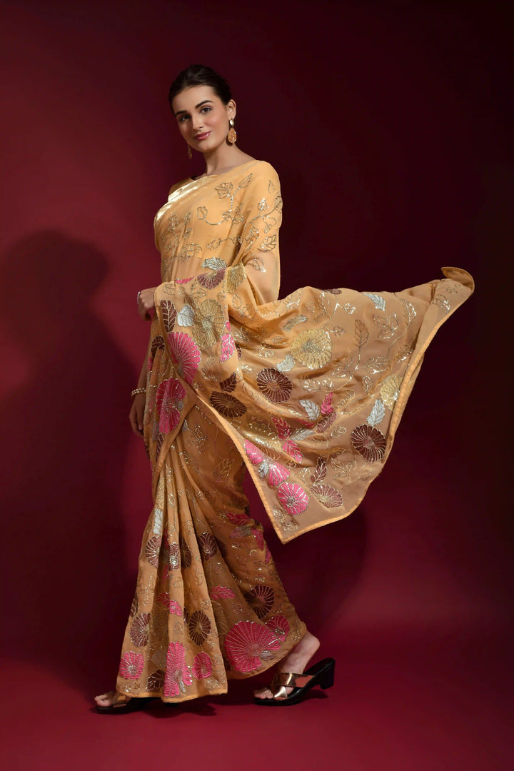Sequins Embroidered Georgette Saree | Ideal Wedding & Party Wear with Style