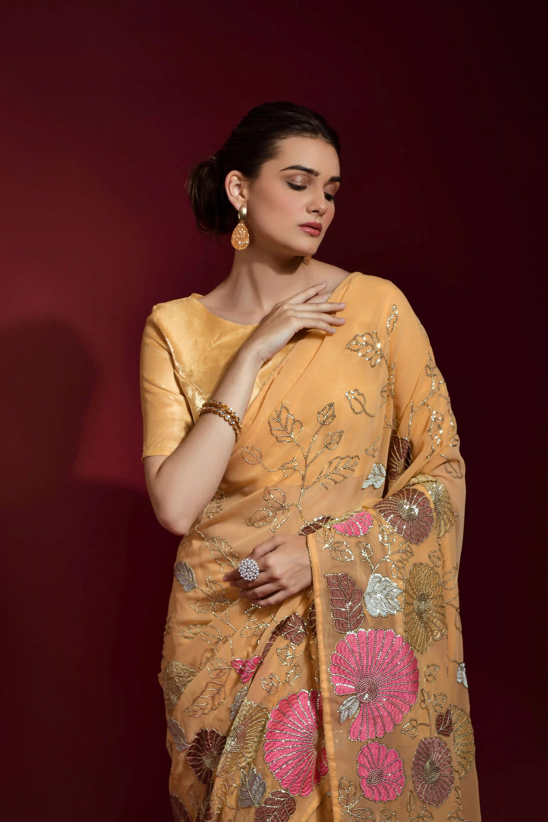 Sequins Embroidered Georgette Saree | Ideal Wedding & Party Wear with Style