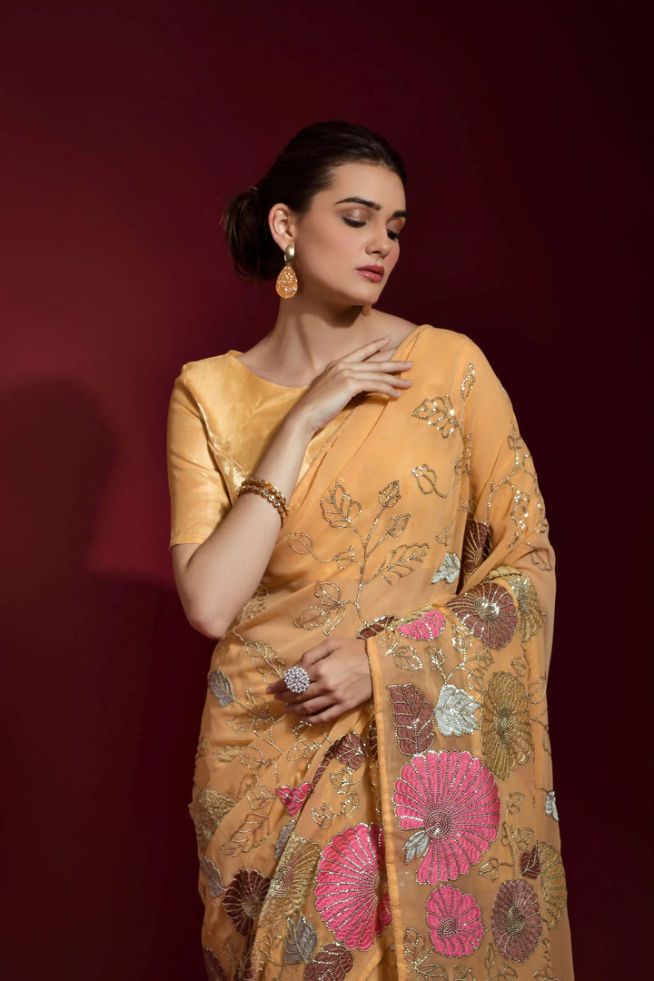 Sequins Embroidered Georgette Saree | Ideal Wedding & Party Wear with Style