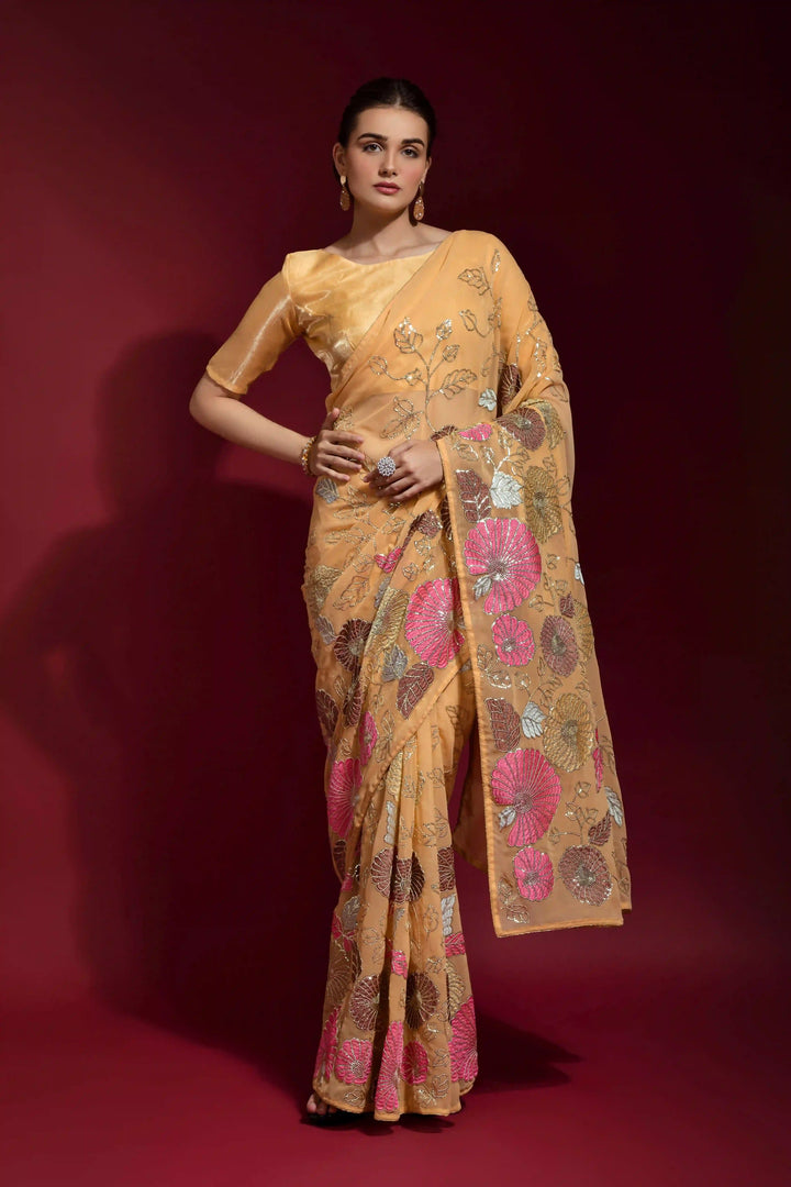 Sequins Embroidered Georgette Saree | Ideal Wedding & Party Wear with Style