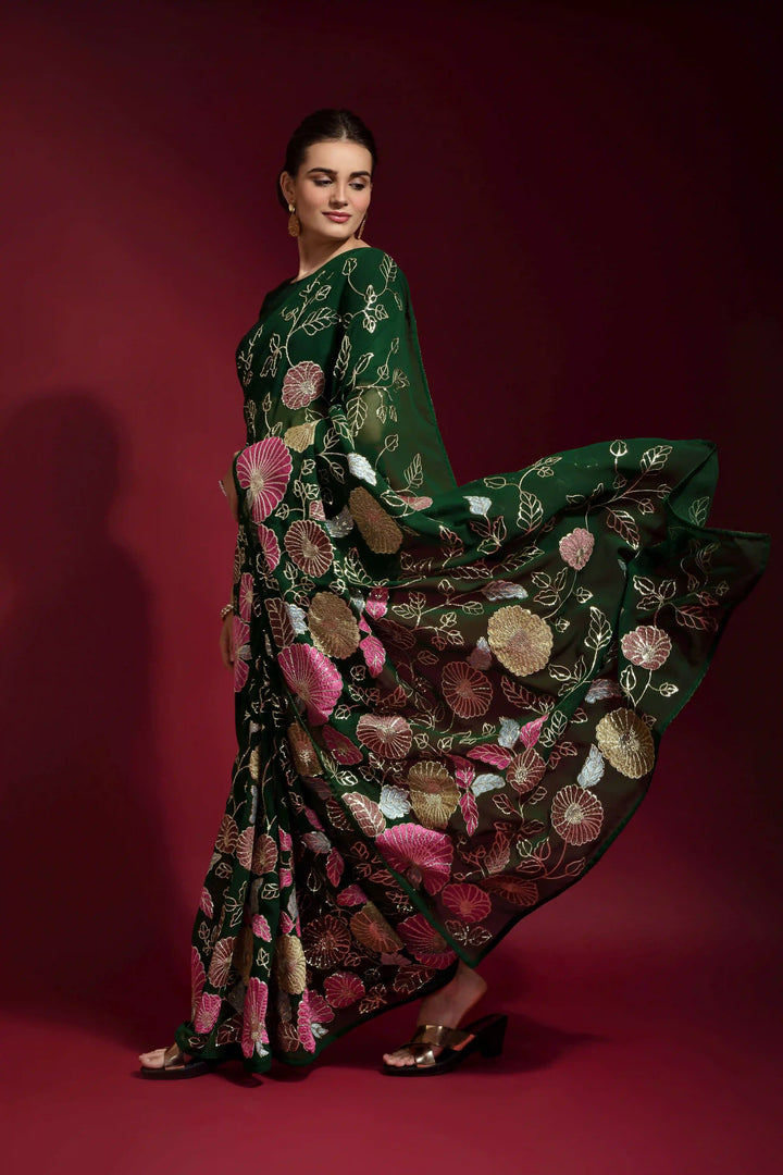 Sequins Embroidered Georgette Saree | Ideal Wedding & Party Wear with Style