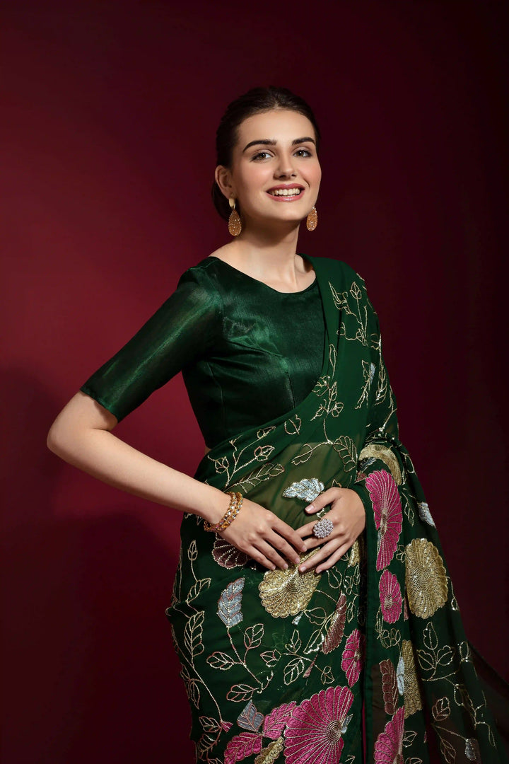 Sequins Embroidered Georgette Saree | Ideal Wedding & Party Wear with Style
