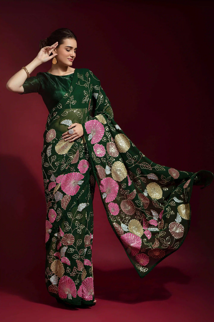 Sequins Embroidered Georgette Saree | Ideal Wedding & Party Wear with Style